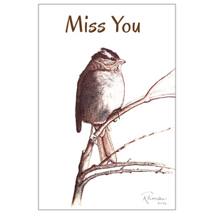 Open image in slideshow, “Miss You” Art Greeting Cards. Flat Cards. Desert Bird Ink Drawing. Printed Art Card.
