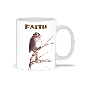 "Faith" Desert Bird Ink Drawing. Printed Mugs. Coffee Mugs. Art Mug.