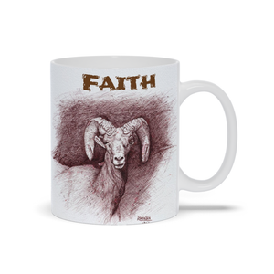 "Faith" Bighorn Sheep. Ink drawing. Printed Mugs. Coffee Mugs. Art Mug.