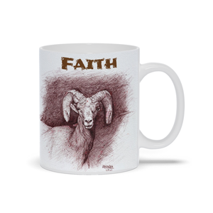 "Faith" Bighorn Sheep. Ink drawing. Printed Mugs. Coffee Mugs. Art Mug.