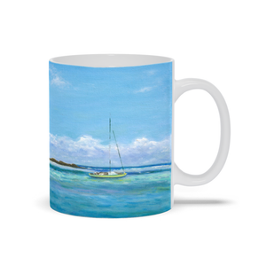 "Tahiti Blues" Art Mugs. Tahiti ocean painting. Printed Mug. Art Coffee Mug.